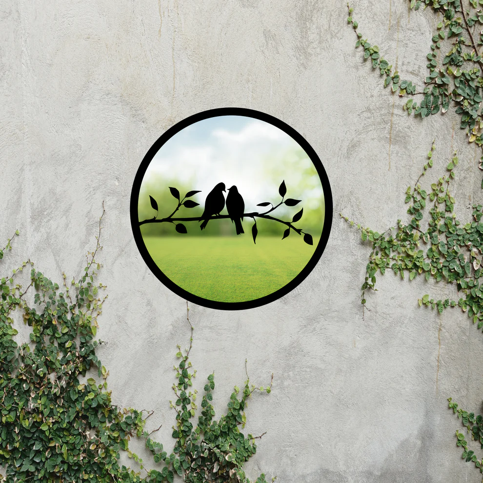 Two Little Bird SunCatcher Round Garden Mirror