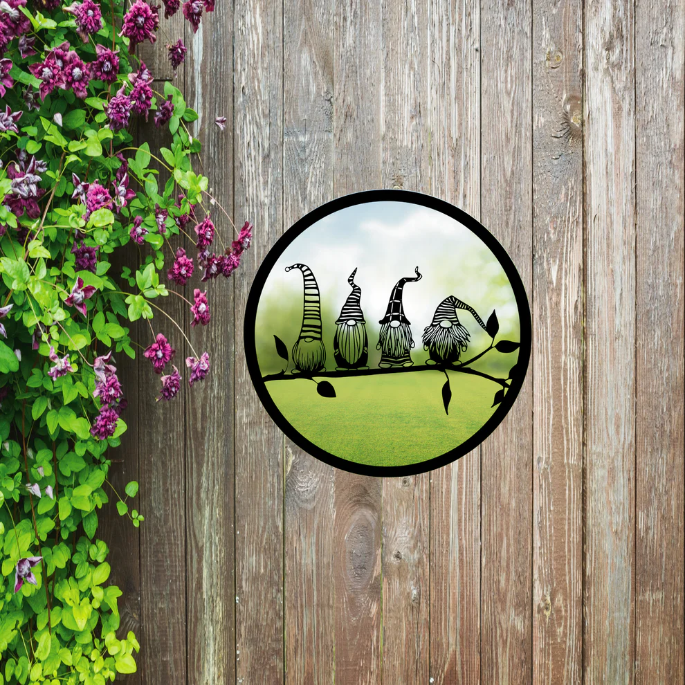 Four Friendly Gonks SunCatcher Round Garden Mirror